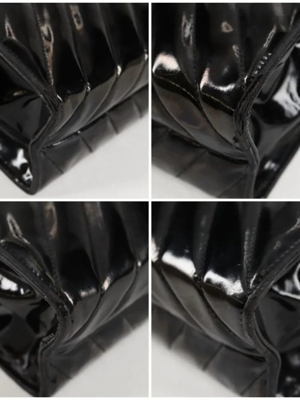 CHANEL V Stitch Shoulder Bag Enamel Black CC Auth bs25102